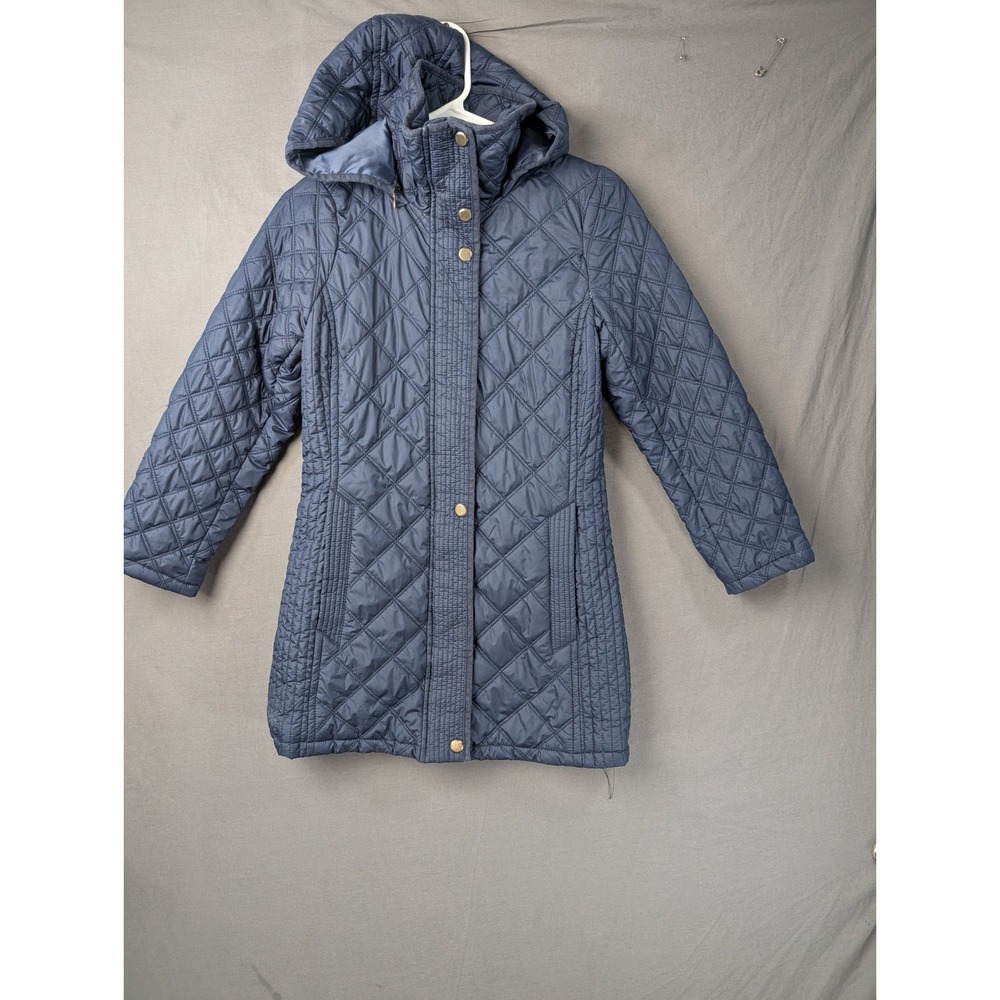 Marc New York Andrew Marc Womens Quilted Hooded Puffer Jacket Navy Blue Small